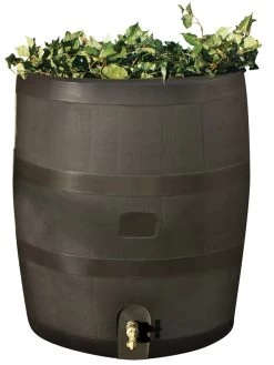 Round Rain Barrel With Planter, 35 Gallons -Green Garden Shop 8612856WALNT 01V tif
